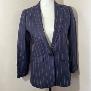 J. Crew Boy Blazer Pinstriped Linen Navy Blue Relaxed Unconstructed